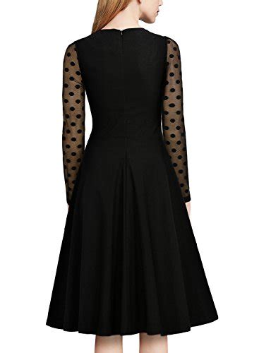 Missmay Womens Vintage Elegant Long Sleeve Polka Dot Swing Dress Black