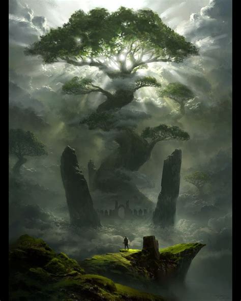 Sacred Tree By Piotr Dura Warriors Fantasy Art Landscapes Fantasy