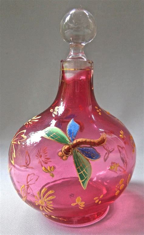 Antique Bohemian Art Glass Cranberry Perfume Bottle Enameled And Gilded