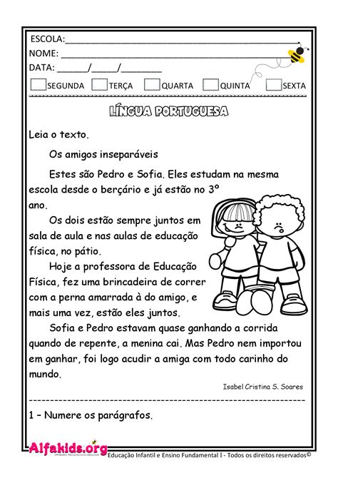 Atividades De Língua Portuguesa Texto Os Amigos Inseparaveis