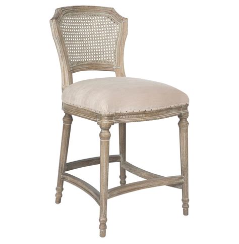 Camilla French Country Washed Ribbed Taupe Linen Counter Stool