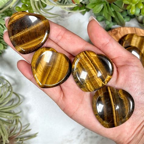 Flashy Tiger S Eye Heart Worry Stone Root Or Solar Etsy