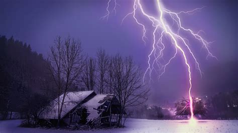 Lightning Strike In Winter Wallpaper Backiee