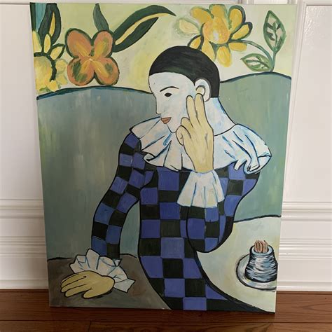 Pablo Picasso Harlequin 1901 Blue Period Art Canvas Replica Etsy