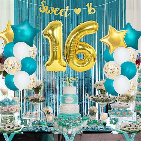 Sweet 16th Birthday Decorations For Girls Turquoise Teal And Gold