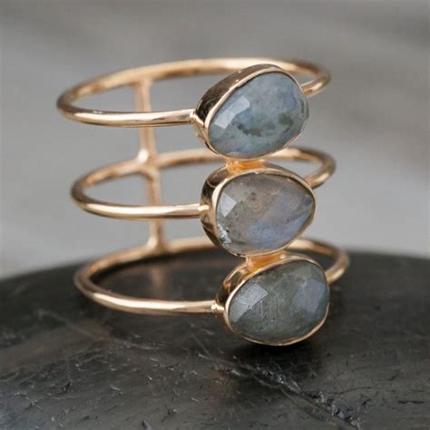Gold Banded Labradorite Ring Rings Silver Gold Plated Rings