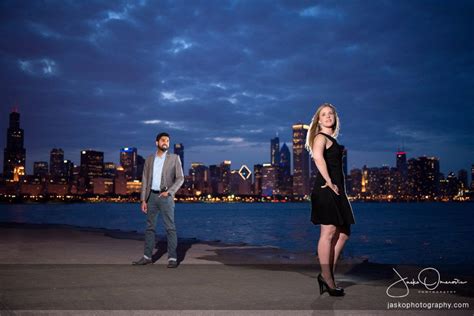 Engagement Photos Before Amazing Chicago Skyline At Adler Planetarium