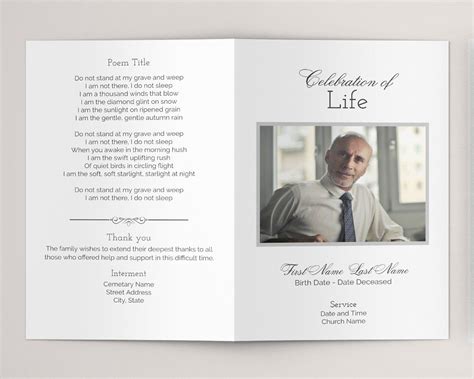 Funeral Program Template For Man And Order Of Service Modern Etsy