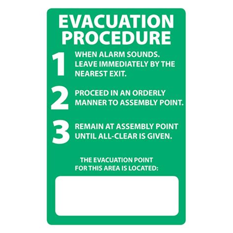 Evacuation Procedure Sign Pvc 240 X 340 Safety Signs