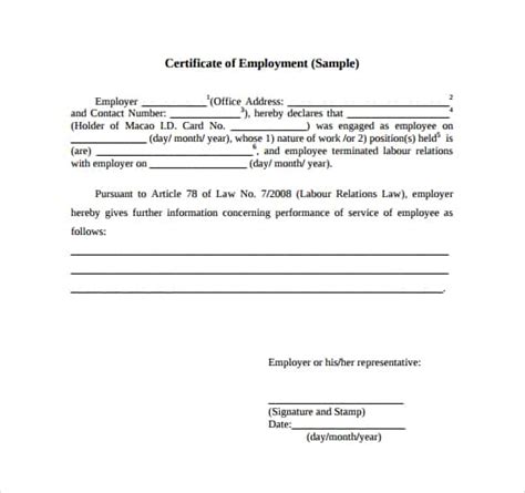 Free Certificate Of Employment Samples Word Excel Samples Throughout Template Of