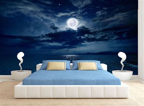 The bed coronet and curtains are of an ian mankin stripe, the rectangular. Bright Moon Dark Blue Sky Night Wall Mural Photo Wallpaper GIANT WALL DECOR | eBay
