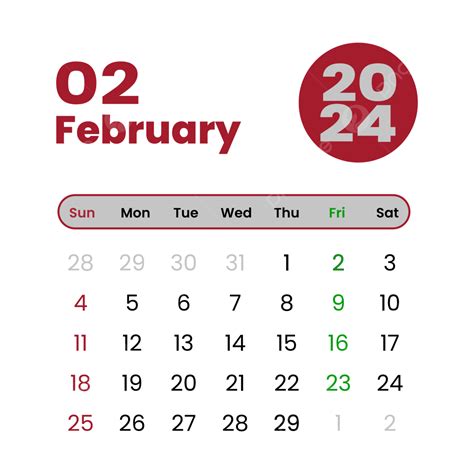 Februar Kalender 2024 Im Roten Einfachen Stil Vektor Kalender 2024