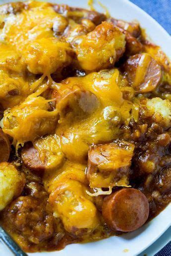 Brown beef in a large skillet over medium heat. Cheesy Hot Dog Tater Tot Casserole | Easy casserole ...