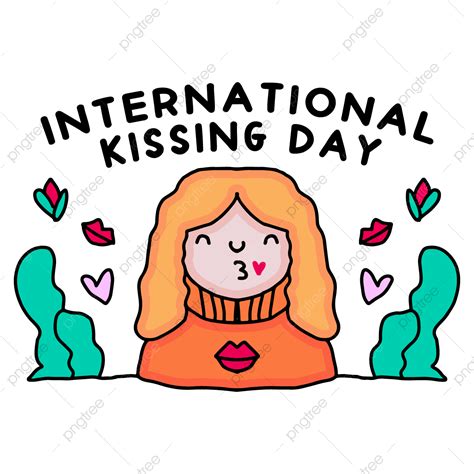 Gambar Gadis Cantik Dengan Doodle Ciuman Untuk Merayakan Hari Ciuman