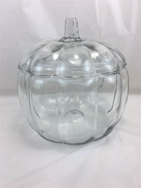 Pumpkin Shaped Clear Glass Apothecary, Candy, Cookie Jar Scalloped Lid
