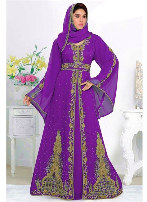 Full Sleeve Moroccan Caftan For Women Green Color Georgette Fabric