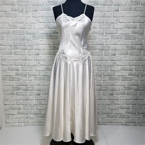 Vintage 80s Victorias Secret Gold Label White Satin Nightgown Bridal