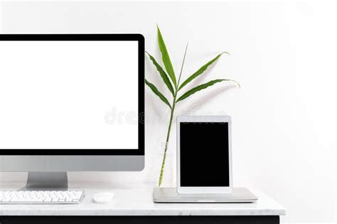 White Desktop Computer For Mockup Your Advertise Stock Photo Image