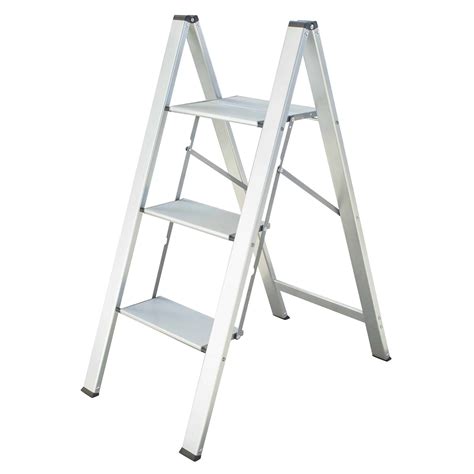 Amerihome Ultra Slim Aluminum Three Step Folding Utility Step Ladder