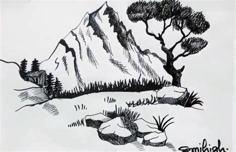 How To Draw Mountain With Pen Cool Drawing