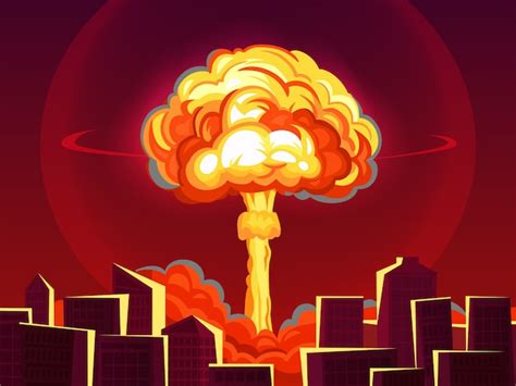 Premium Vector Nuclear Explosion In City Atomic Bombing Bomb