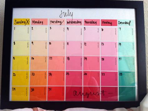 Paint Swatch Calendar In A Picture Frame You Can Write On With Dry