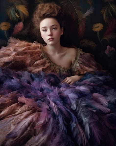 Premium Photo A Woman In A Dress With Feathers On It