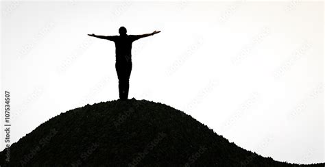 Silhouette Man Open Arms Standing Alone On Hill Foto De Stock Adobe Stock