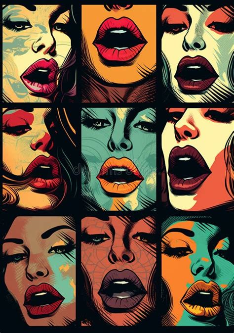 Face Woman Lipstick Abstract Female Kiss Mouth Lips Illustration Art Poster Generative Ai