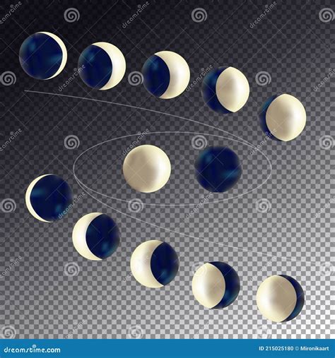 Moon Phases Realistic Icon Set On Transparent Background Stock Vector