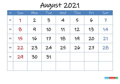 Calendar ortodox 2021 * calendar bisericesc: Printable August 2021 Calendar Word - Template ink21m20