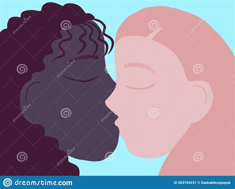 Illustration Romantic Tender Kiss Of Two Beautiful Lesbian Girls Stock Illustration
