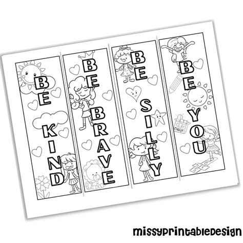 Be Kind Coloring Bookmarks Set Of 4 Printable Kindness Etsy