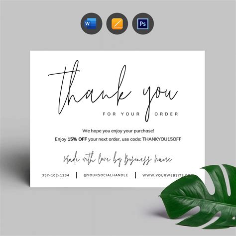 Printable Business Thank You Card Template Thank You For Your Etsy