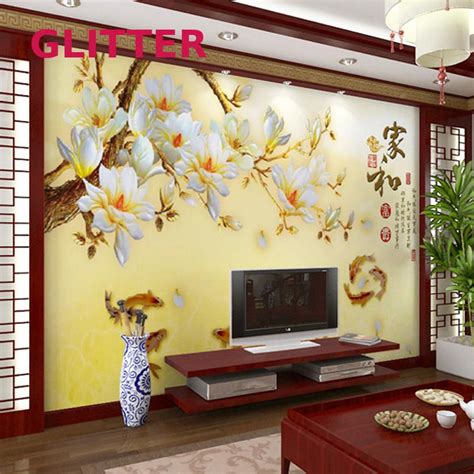 Modern Flower Wall Murals Chinese Large Mural Wallpaper Fresco Retro