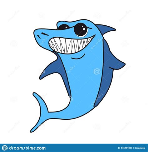 Blue Shark Smiling With Sharp Teeth Sea Fish Isolated On White