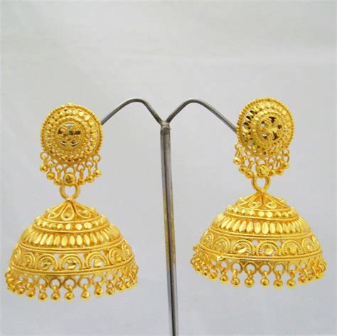 K Big Gold Plated Jhumka Earrings Indian Traditional Bridal Jewellery