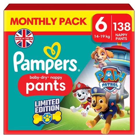 Pampers Paw Patrol Baby Dry Nappy Pants Size 6 138 Pack
