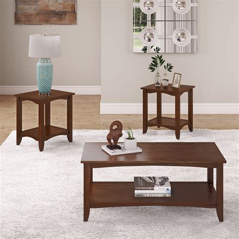 Corliving Cambridge 3pc Solid Wood Two Tiered Coffee Table And End