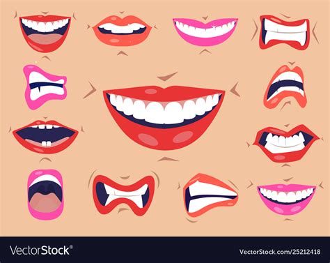 Cartoon Cute Mouth Expressions Facial Gestures Set