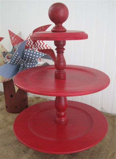 3 Tier Cupcake Stand Distressed Red Vintage By Theopenwindows 5500