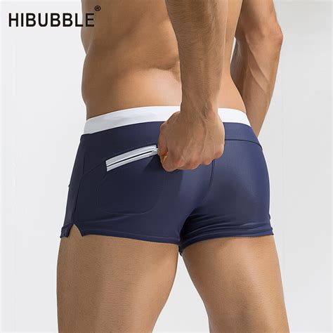Hibubble Pocket Swimwears Men Sexy Swimming Trunks Hot Swimsuit Smens Swim Briefs Beach Shorts