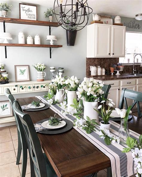 Today's farmhouse tables are often constructed using. Spring tablescape. Dining room farmhouse style. # ...