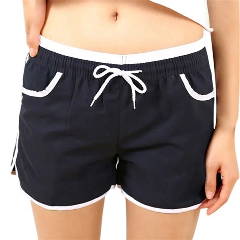 Women Casual Pocket Drawstring Shorts Summer Hot Sale For Skinny Contrast Binding Side Split