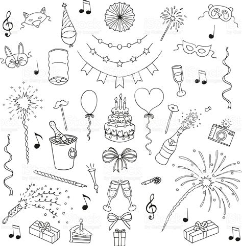 Party And Celebration Elements Doodle Set Isolated Doodle