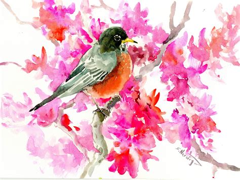 American Robin Artwork Bird Painting Birds And Flowers Birds Of Usa