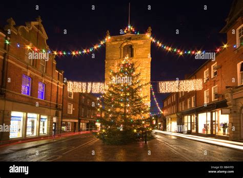 Old Town At Christmas Night Morpeth Northumberland England Stock