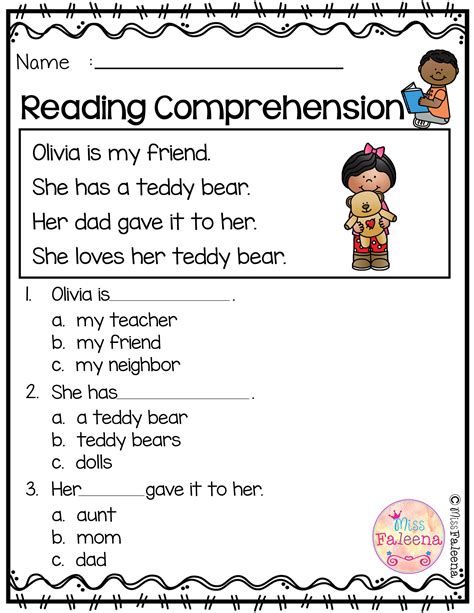 Reading Comprehension Worksheet For Kindergarten Free Schematic And