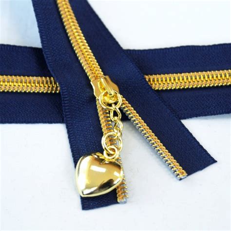 Size 5 Navy Blue Zipper By The Yard With Gold Coil And Zipper Etsy