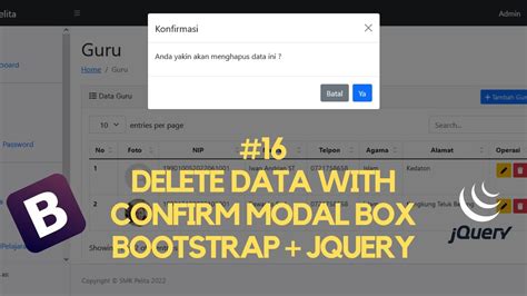 Belajar Membuat Web Dari Nol Dgn PHP MySQL Delete Data With Confirm Modal Box Bootstrap
